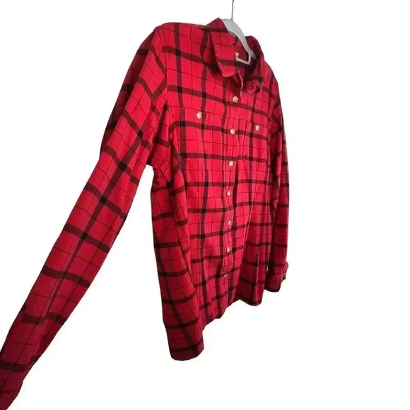 Duluth Trading Co. Women’s Cotton Red Black Plaid‎ Long Sleeve Button-up Medium - Picture 4 of 6